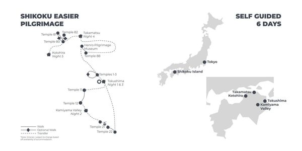 Shikoku Easier Pilgrimage - 6 Days route map